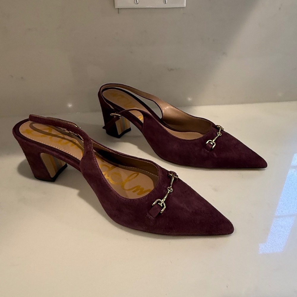 Sam Edelman Womens Plum Purple Suede Horsebit Slingback Block Heel Pumps 6.5M